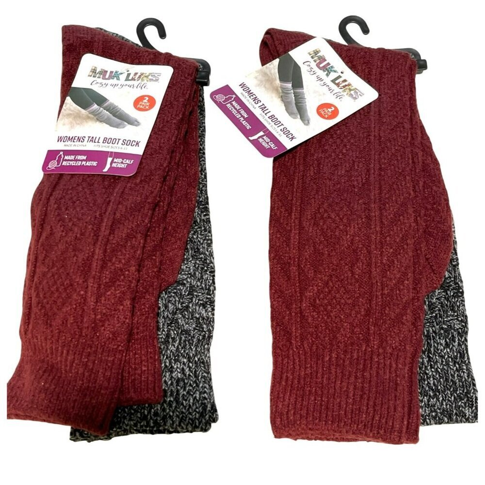 Muk Luks Womens Boot Socks 4 Pairs Fits Shoe Sizes 6-11 Mid-Calf New